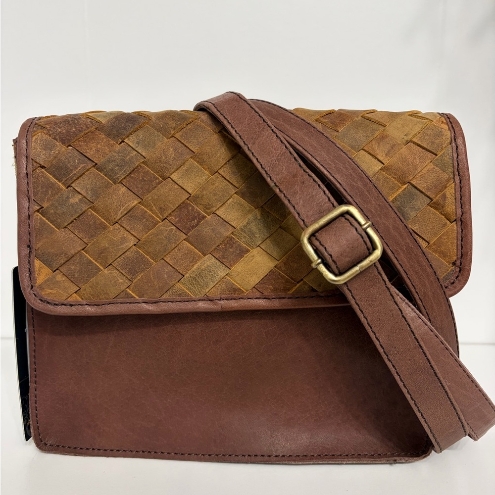 Western Leather Bag Brown Woven Leather Crossbody Bag Basket Weave Cowgirl Style